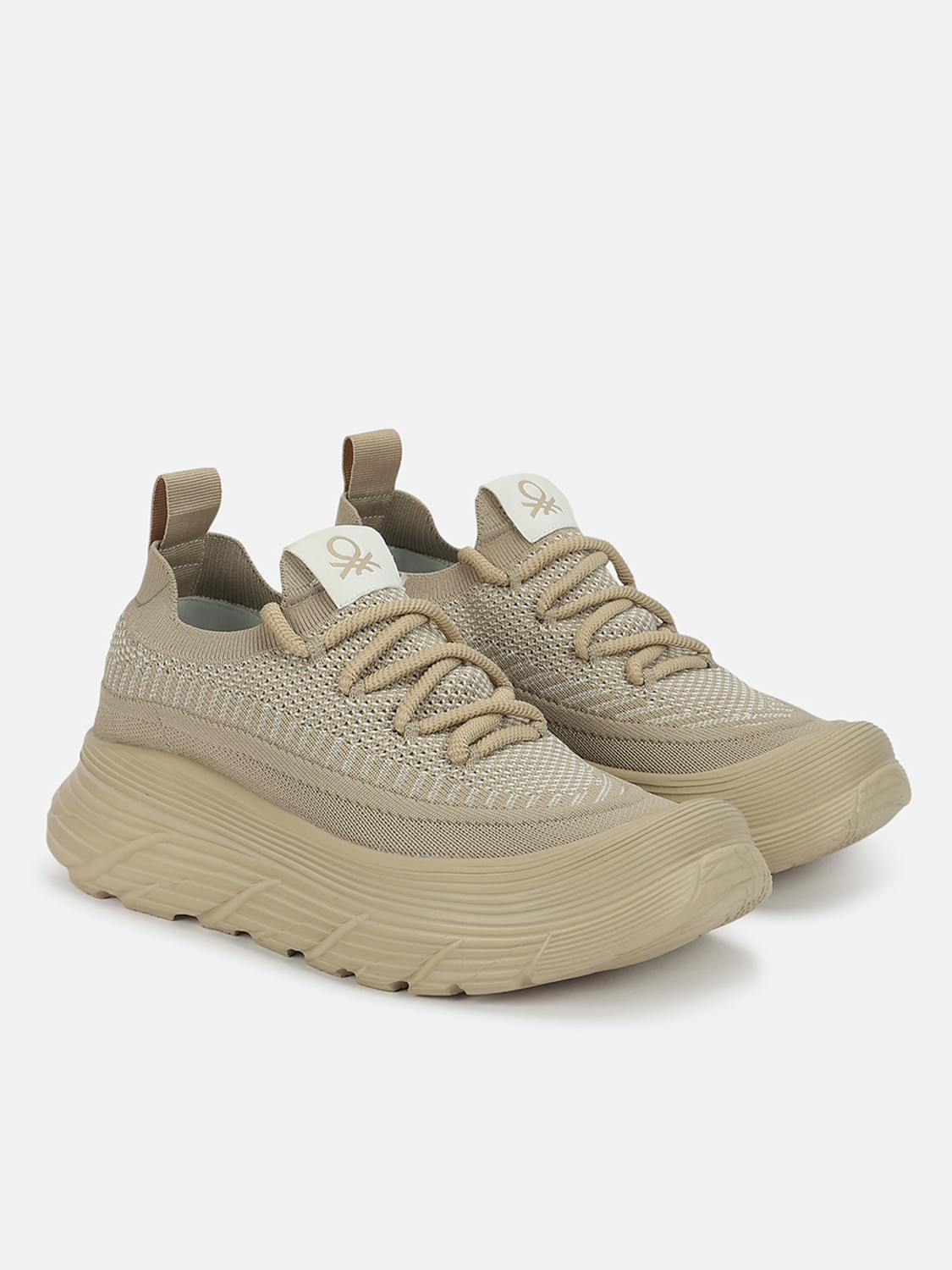 Image of United Colors of Benetton Textured Lace-Ups Knitted Chunk Sneakers Sneakers For Men