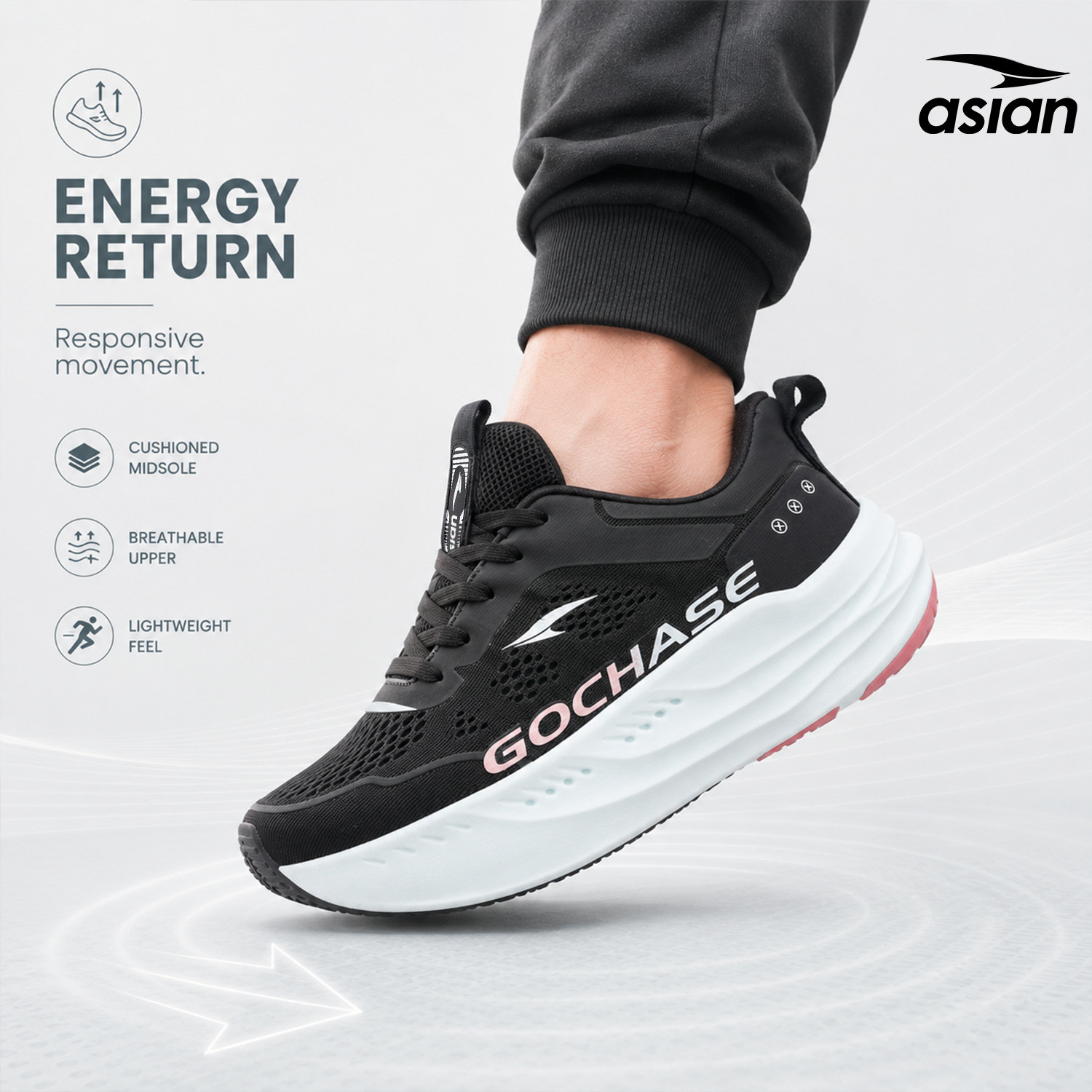 Image of asian Aerofoam-01 Men's Running Shoes with Mesh Upper and Energy Return Sole Running Shoes For Men