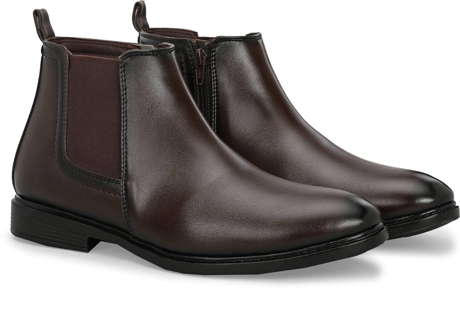iRON KEY Men's Brown Side Zipper Chelsea Boots