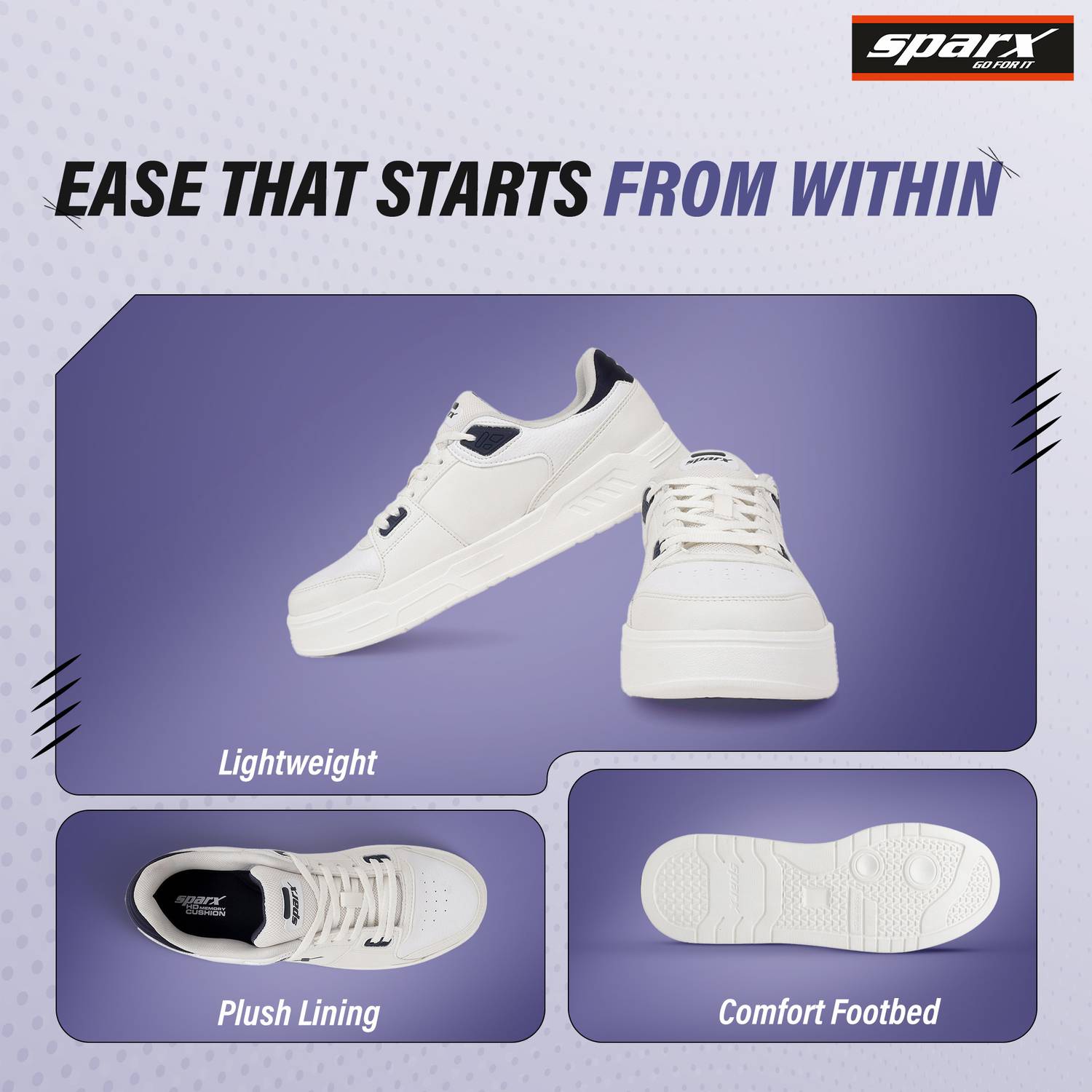 Sparx SM 9070 Men's White Sneakers - Image 4