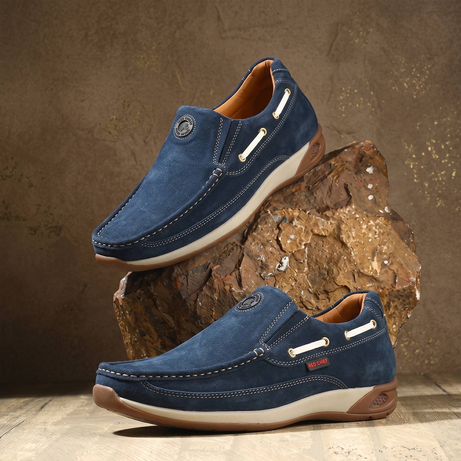 RED CHIEF Genuine Leather Casual Loafers Blue RC3504 002 Slip On Sneakers For Men