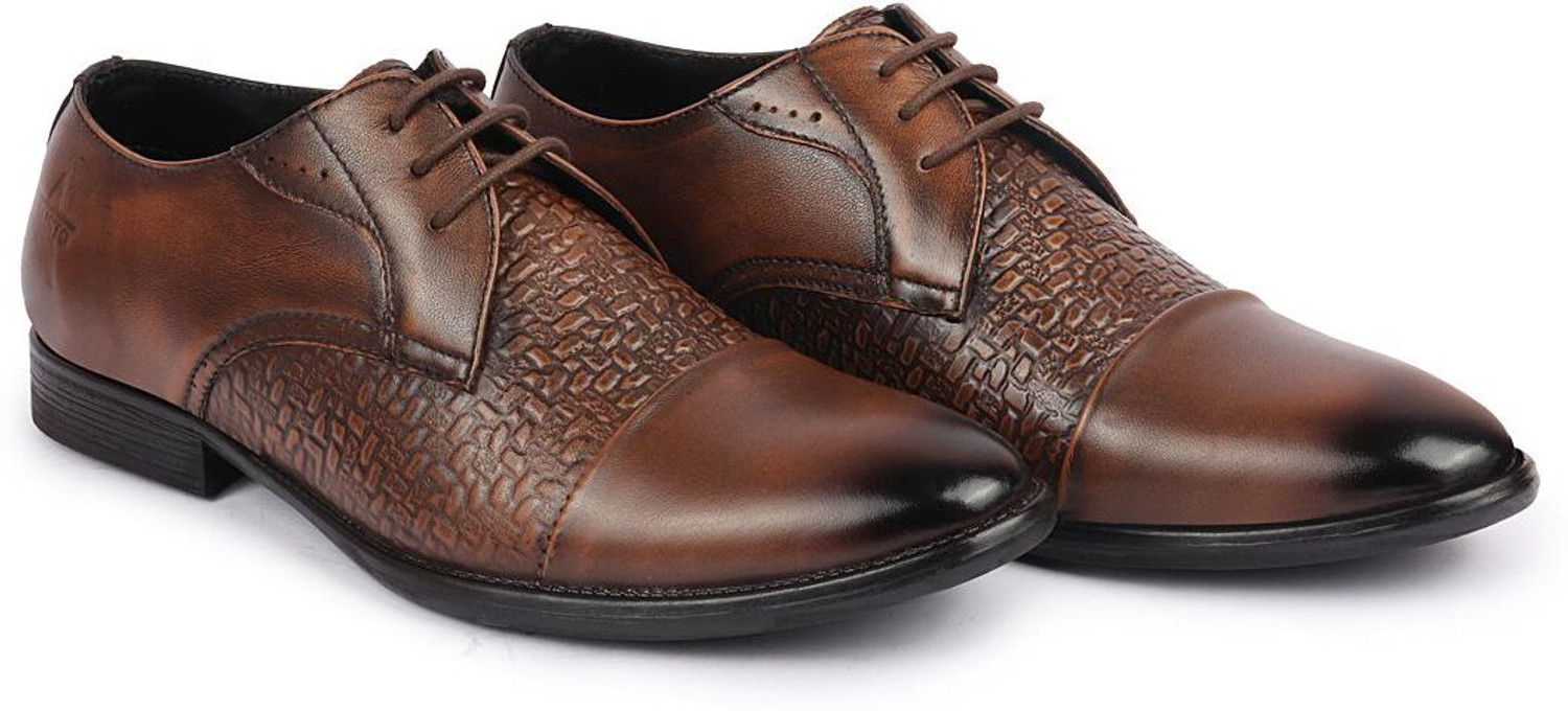 Image of FAUSTO Wedding Party Genuine Leather Embossed Design Lace Up Shoes Oxford For Men