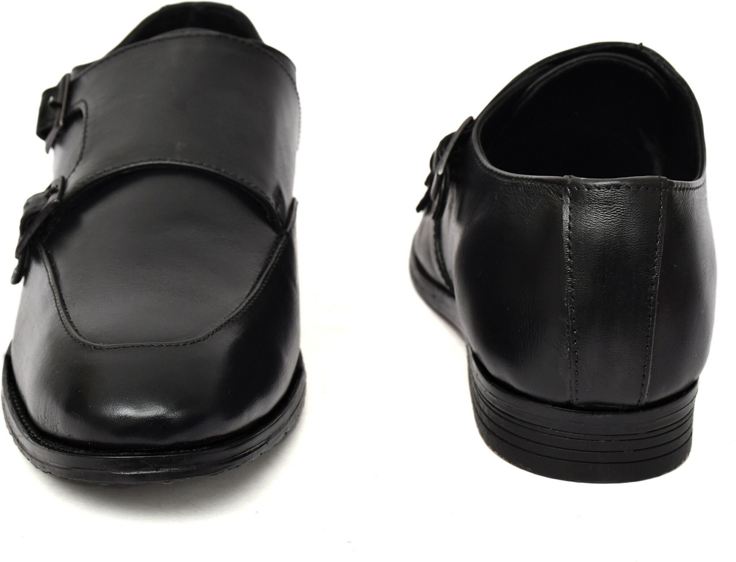 Image of PONO Black Monk Strap Formal Shoes for Men | Sleek Leather Slip-On Business Wear Mocassin For Men (Black, 8)