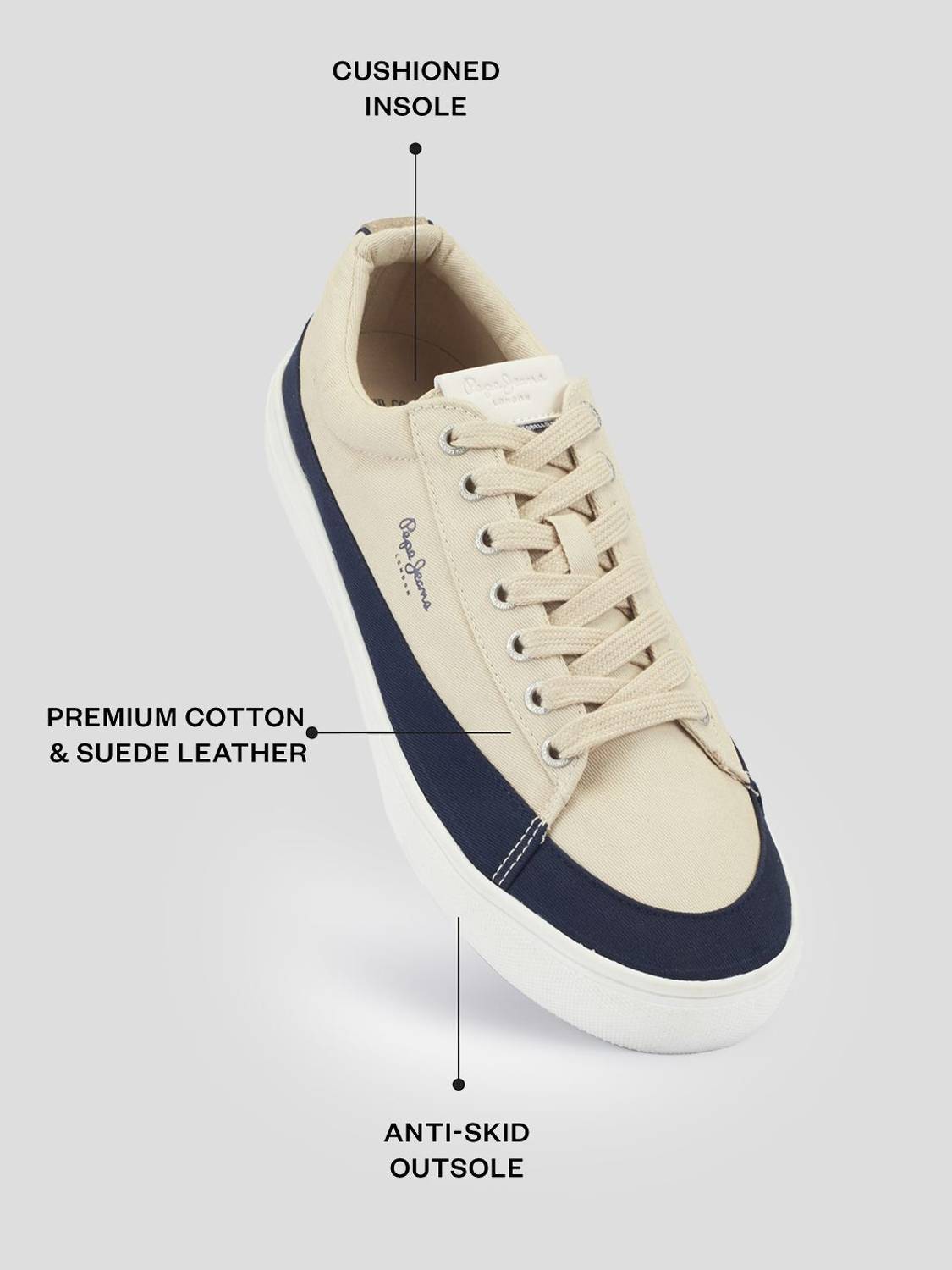 Pepe Jeans Men’s Canvas Platform Sneakers Beige Navy - Image 2