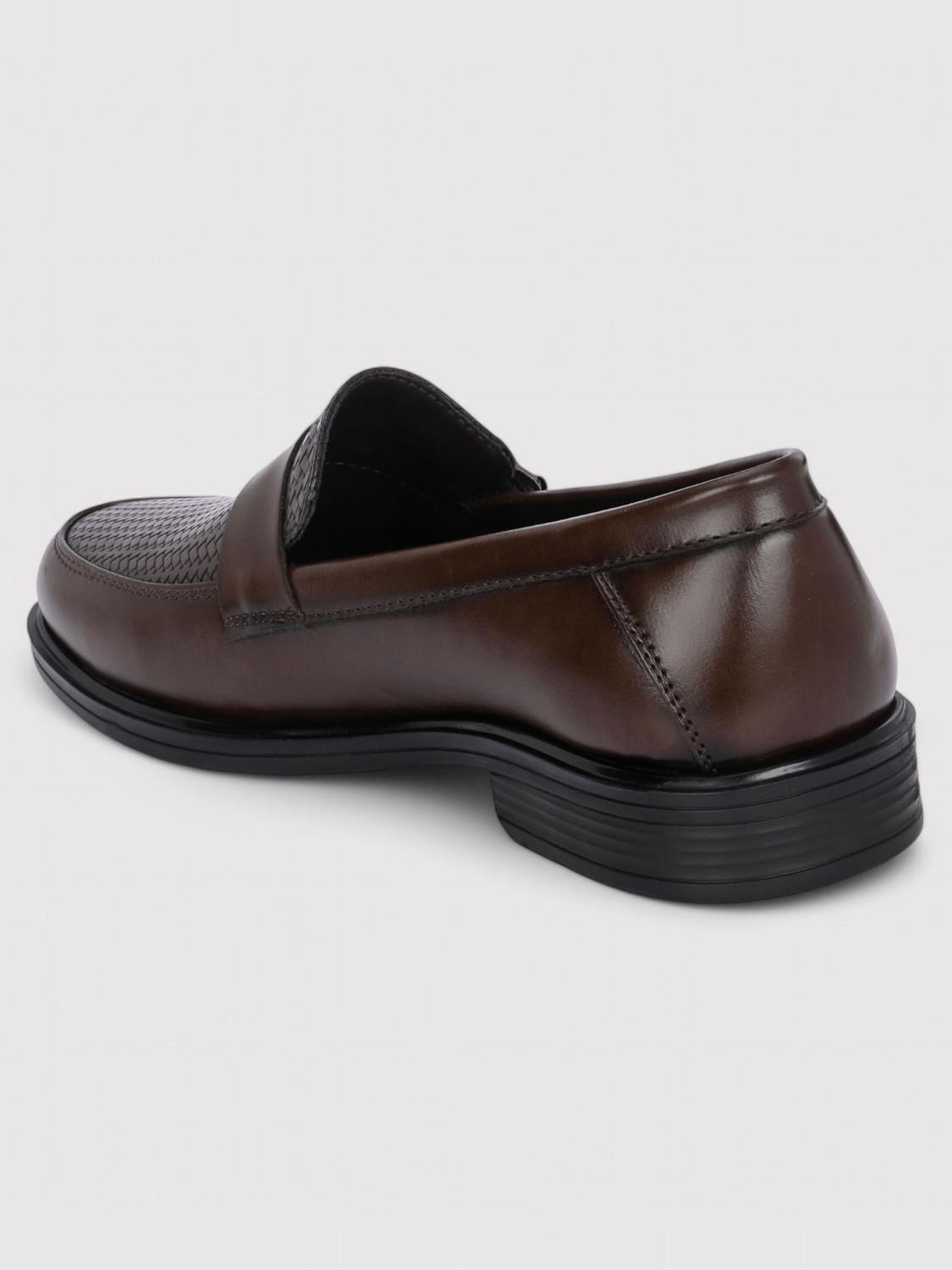 Image of House of Pataudi House Of Pataudi Men Brown Faux Leather Formal Slip On Loafers Slip On For Men