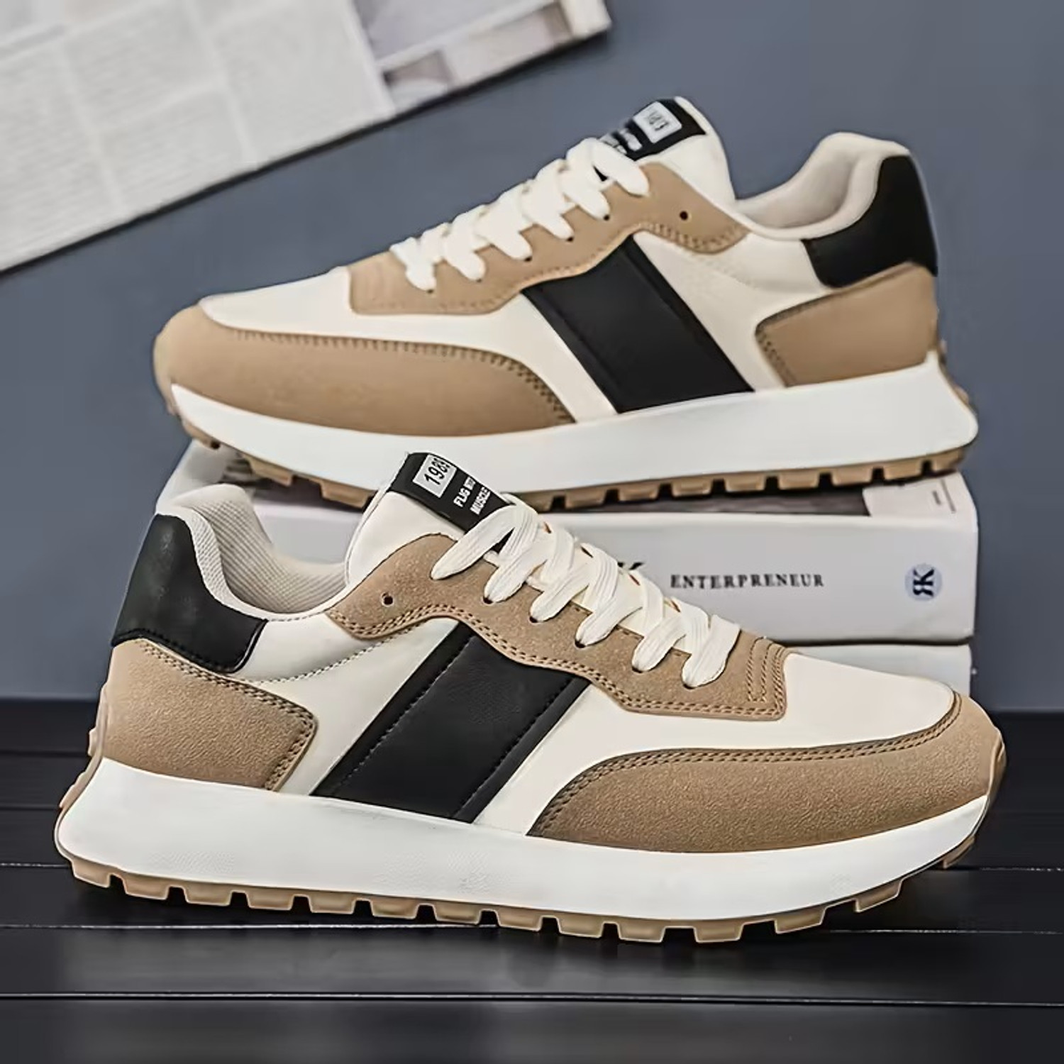 Image of Robbie jones Robbie Jones Men's Colorblock Casual Sneakers with Black Panel Design Sneakers For Men