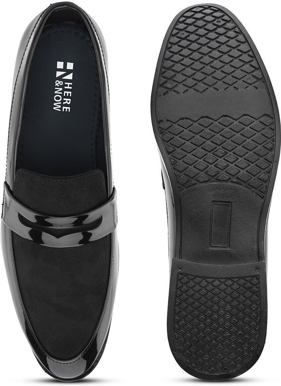 Image of HERE&NOW Charcoal Casual Patent Penny Shoes Loafers For Men