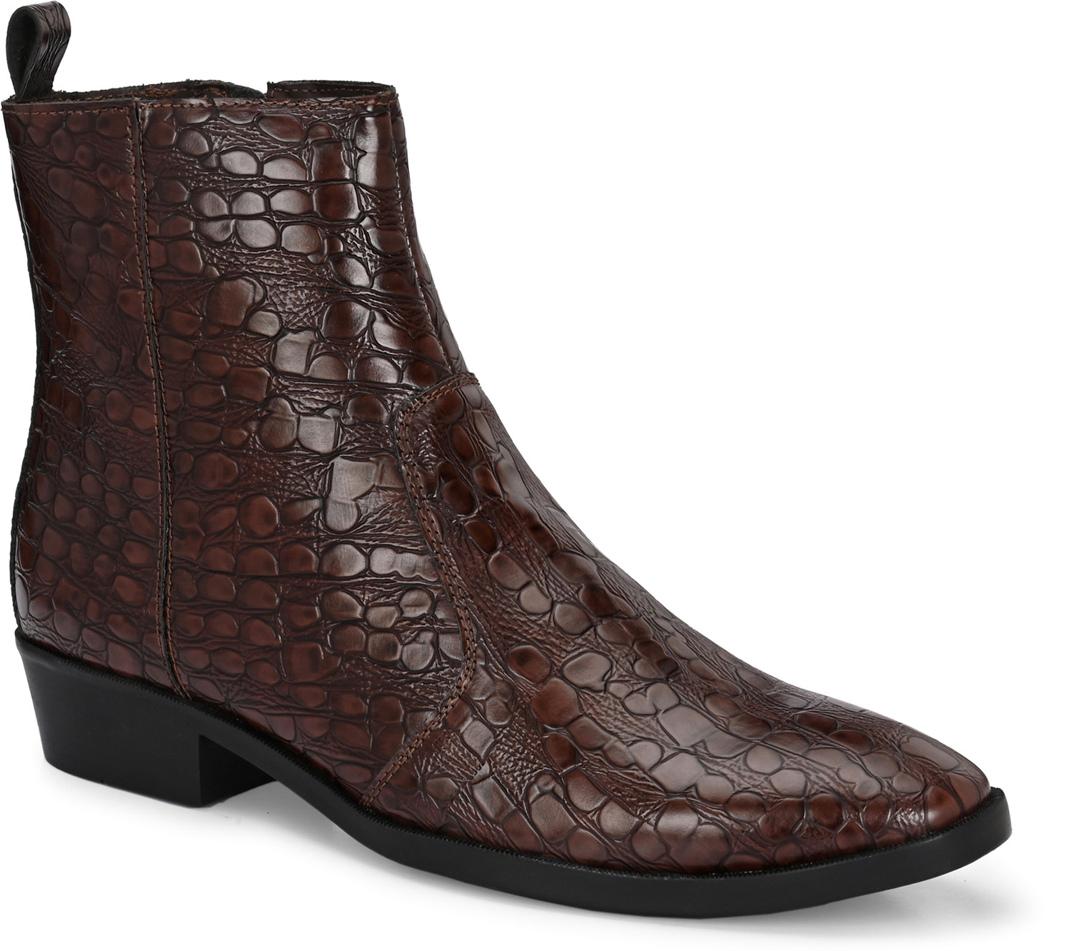Image of Roadster Men's Stylish Brown Croc-Embossed Chelsea Boots | Slip-On & Comfortable Boots For Men