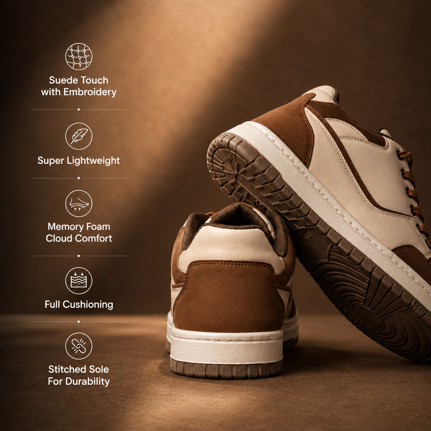 Image of Volton Lifestyle Volton Mocha Remix Stylish Brown Cream Sneakers Sneakers For Men