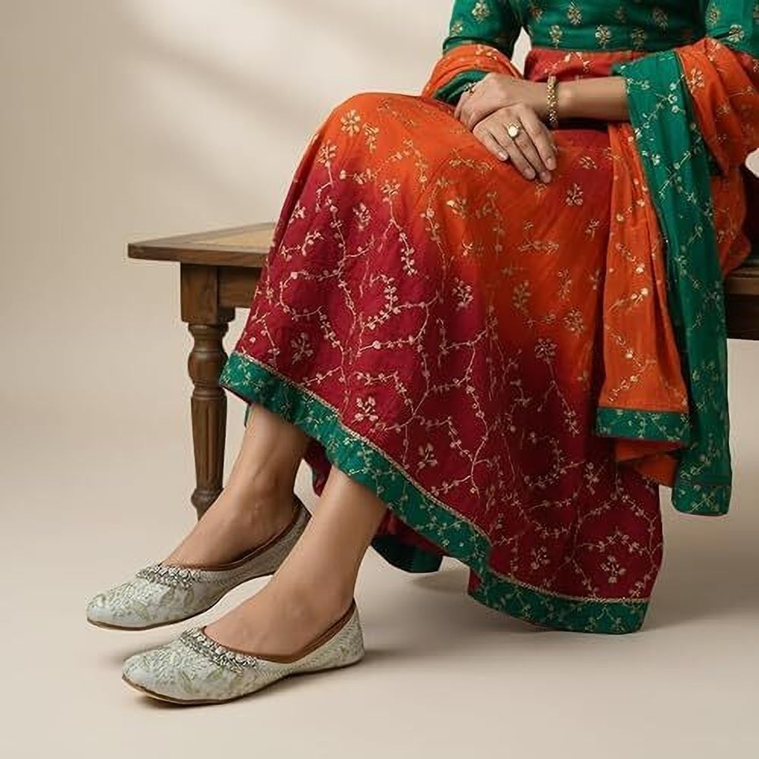 Image of Tarifaan Women's Handmade Rajasthani Embroidered PVC Sole Synthetic Mojari /Jutti Women Bellies