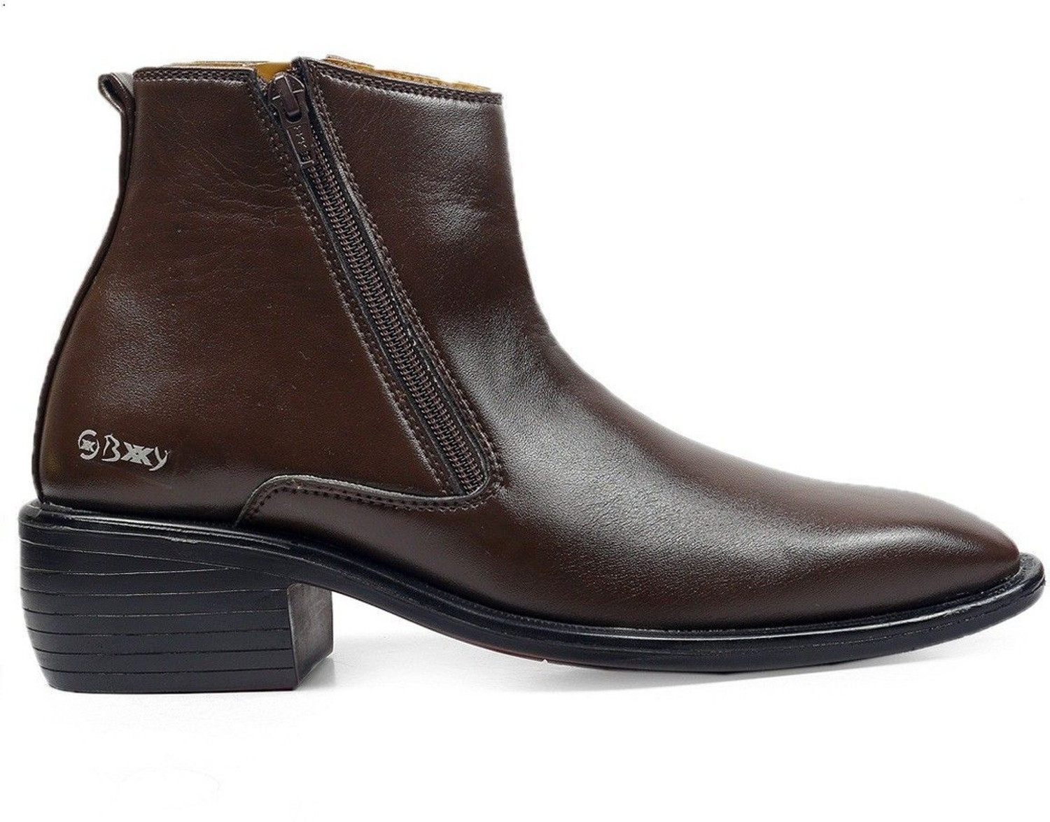Image of BXXY Heel Height Slip-on Zip Boot For Men Boots For Men (Brown, 8)
