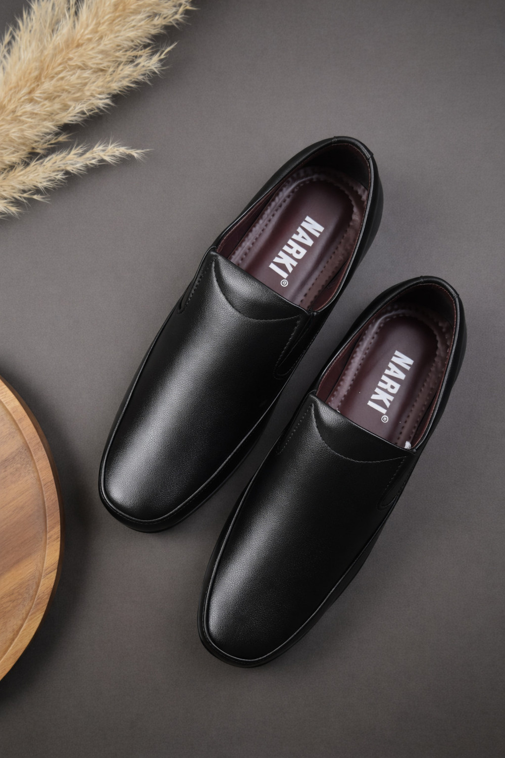 Image of NARKI Formal Shoes for Men Black Office Shoes Without Lace Mens Formal Shoes Jute Slip On For Men