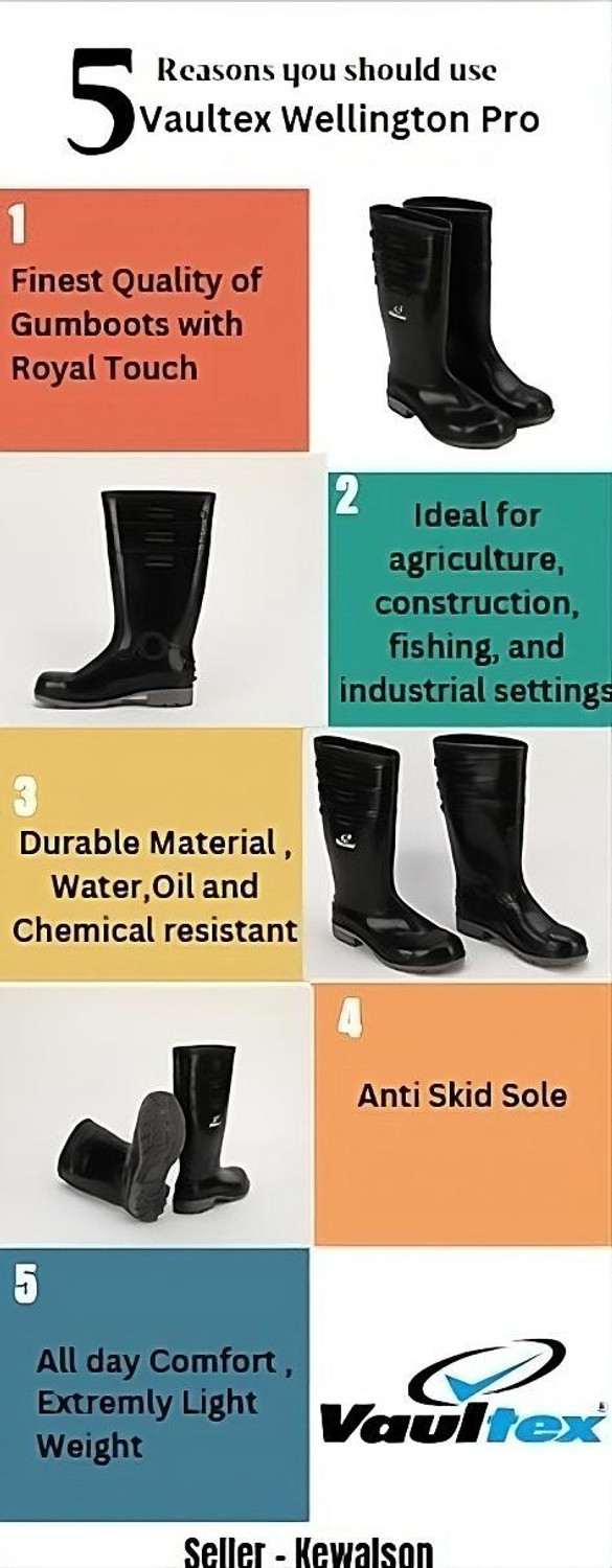 Image of Vaultex Wellington Pro Men's PVC Gumboots for Industrial Purpose | Chemical Resistant Boots For Men