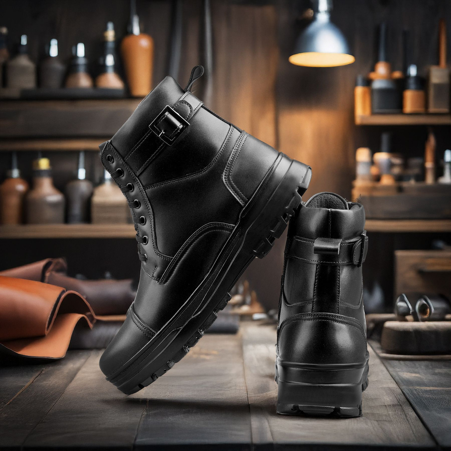 Image of STEPORIZE High Ankle Zipper Biker Shoes | Trekking | Hikking | Stylish Outdoor Boots Boots For Men (Black, 8)