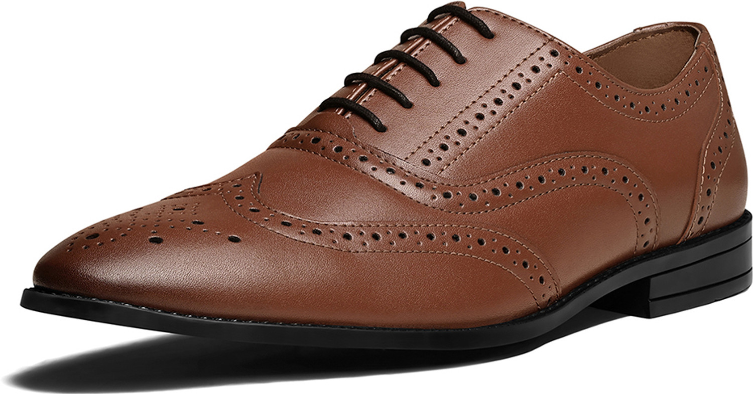 Image of LOUIS STITCH Russet Tan Wingtip Style Brogue Formal Shoes for Men - UK 11 Brogues For Men