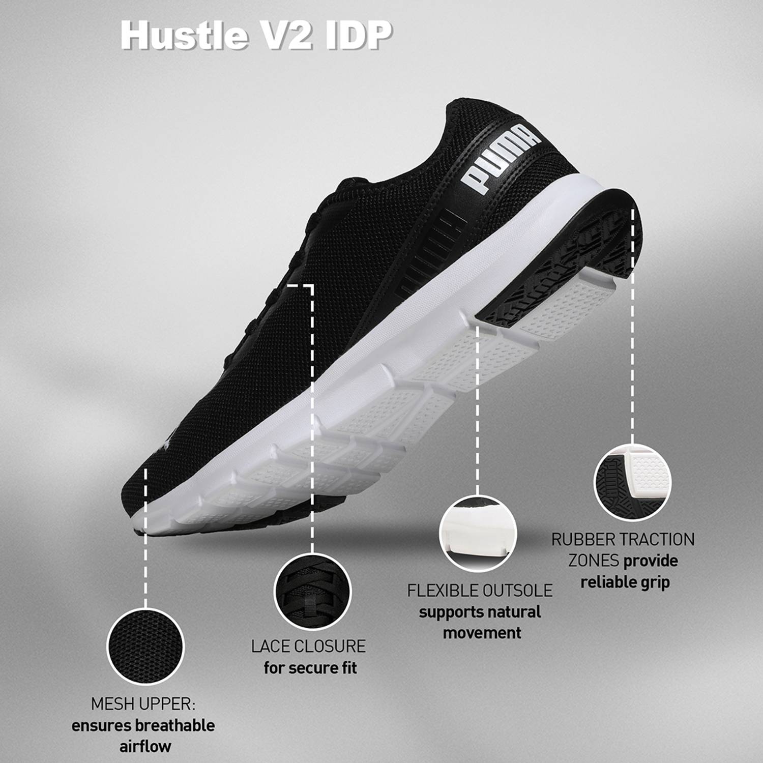 PUMA Hustle V2 Men's Black Sneakers - Image 3
