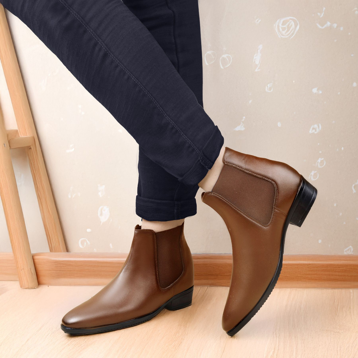 Image of BXXY Men's 3.54 Inch Hidden Height Increasing Tan Casual Formal Chelsea Slip On Boot Slip On For Men