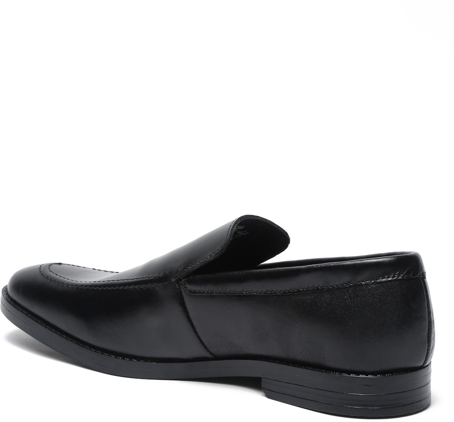 Image of Teakwood Leathers Men Black Solid Leather Formal Slip-On Shoes Slip On For Men