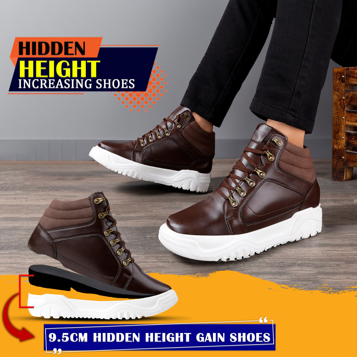 Image of BXXY Men's 3.74 Inch Hidden Height Increasing New Casual Sneakers Laceup Shoes Sneakers For Men