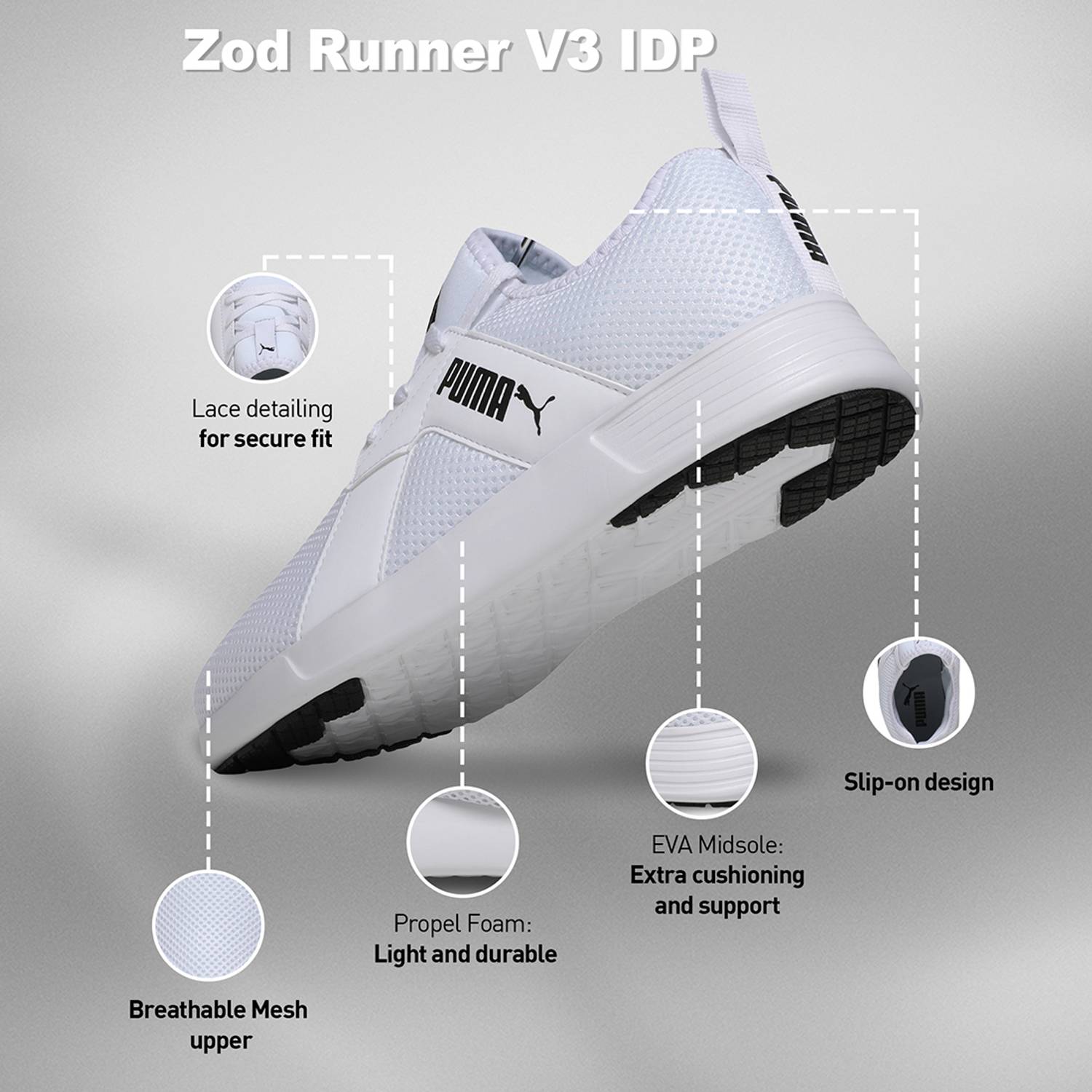 PUMA Zod Runner V3 IDP White Men's Sneakers - Image 3
