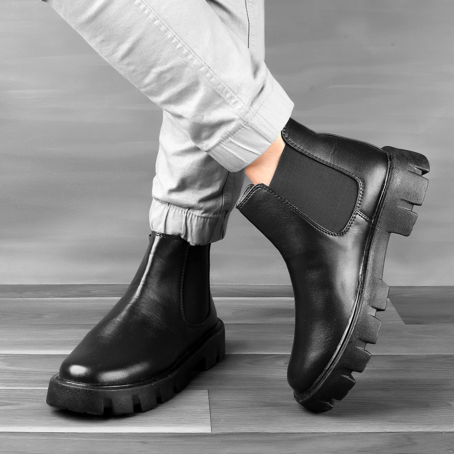Image of BXXY Men's Stylish Pu Material Black Casual Chelsea, Slip-On Boot. Boots For Men
