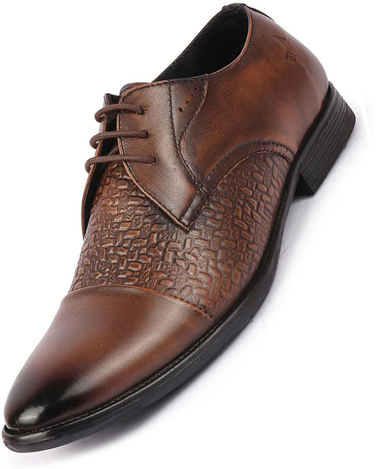 Image of FAUSTO Wedding Party Genuine Leather Embossed Design Lace Up Shoes Oxford For Men