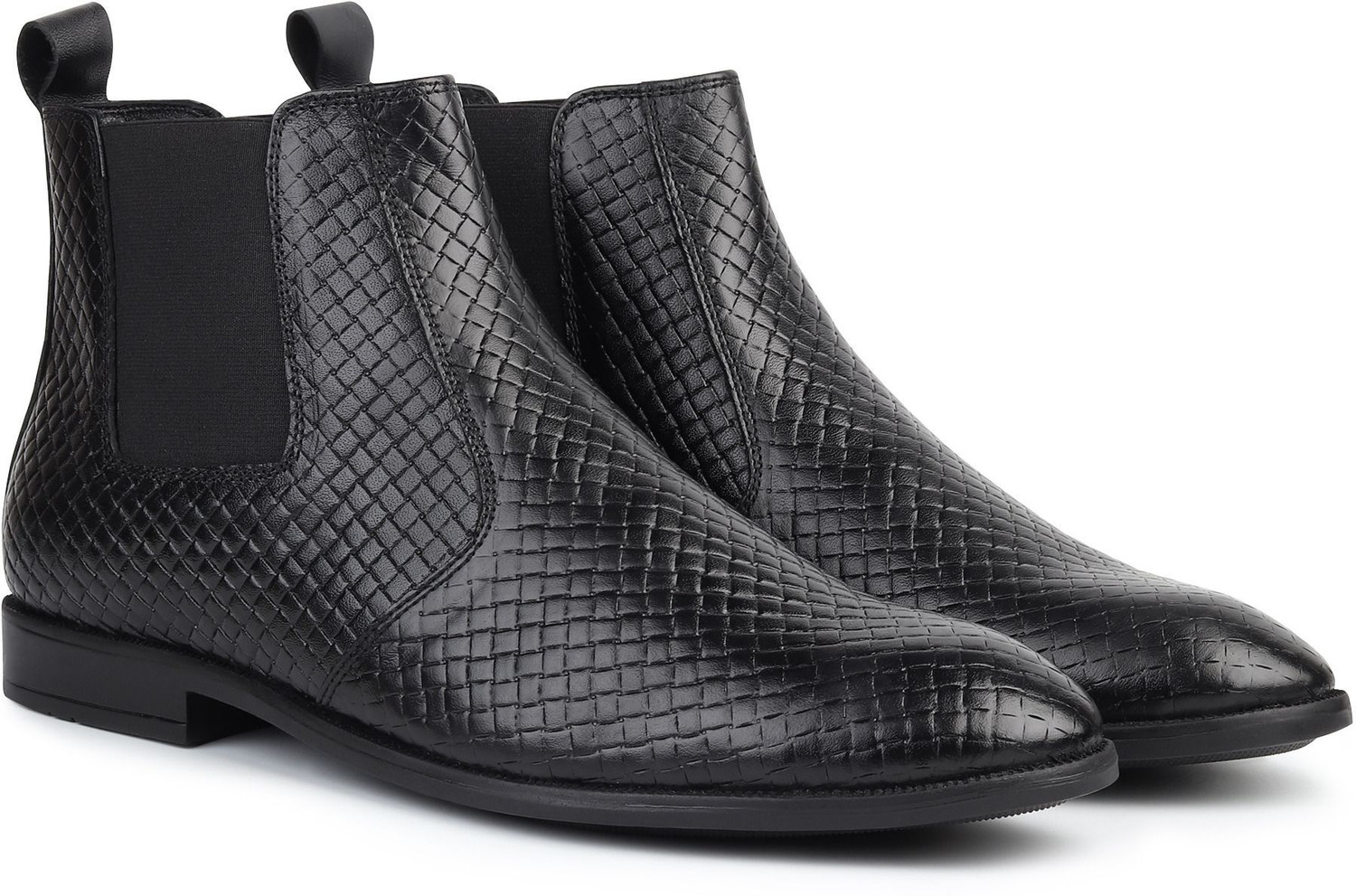 Image of Hayes London Genuine Leather Chelsea Boots | Textured Slip-On With Comfortable Block Heel Boots For Men (Black, 11)