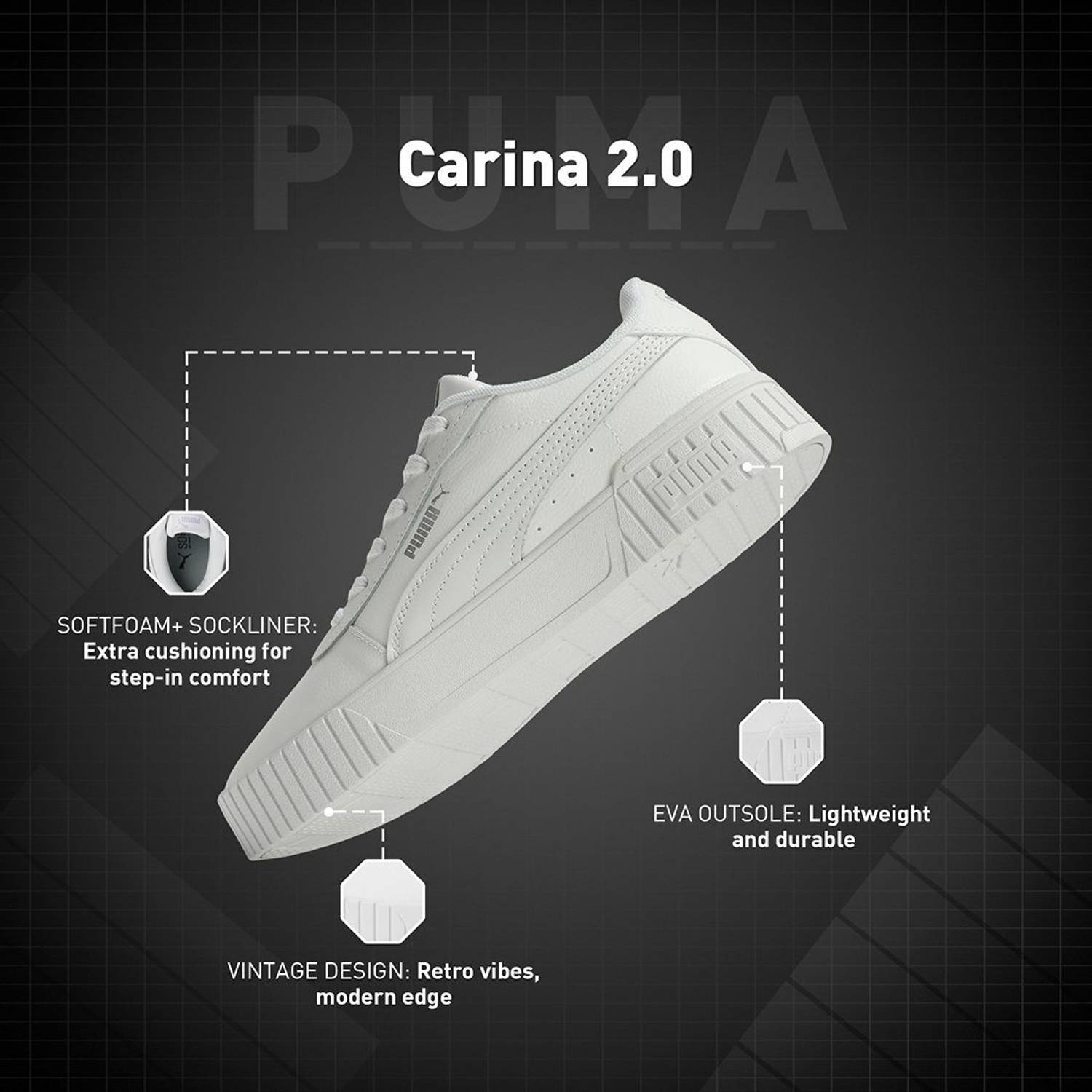 PUMA Carina 2.0 White Sneakers For Women - Image 3