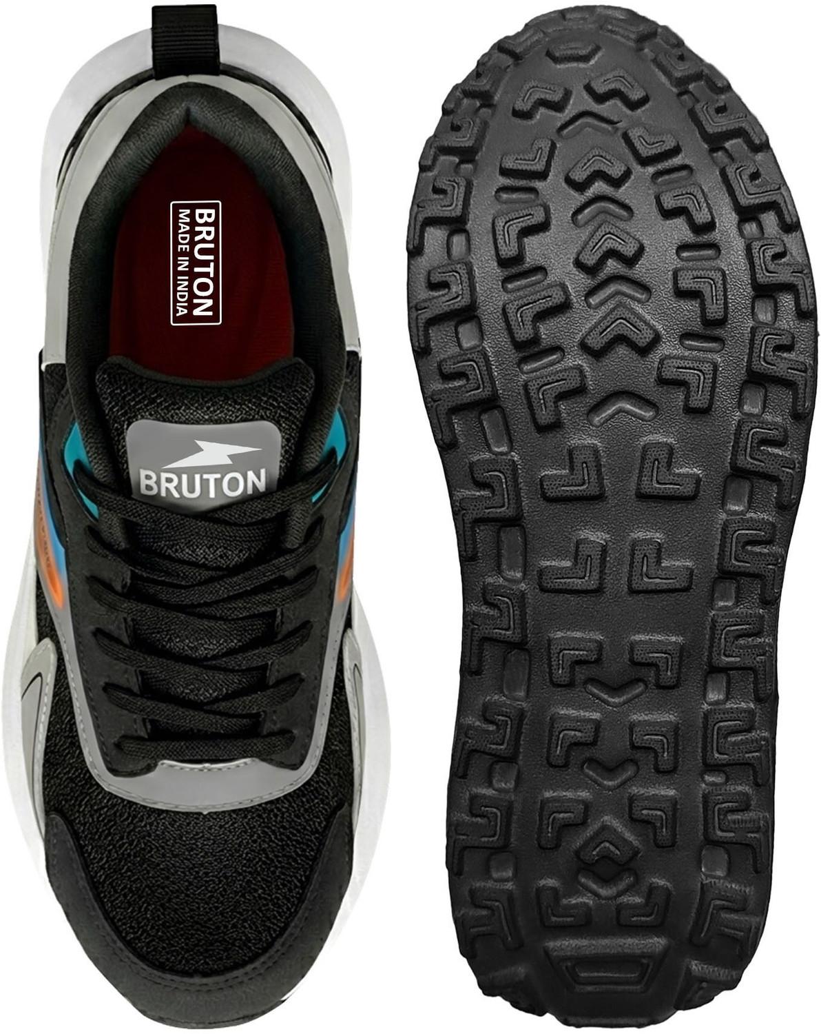 Image of BRUTON CLASSIC-620 Running Shoes | Lightweight EVA Sole | Breathable Mesh Running Shoes For Men (Black, 10)