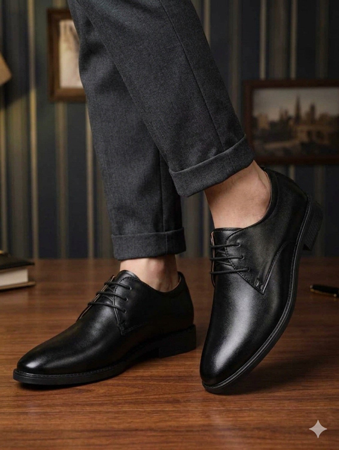 Image of CHANDKHAN BLACK FORMAL SHOES Derby For Men