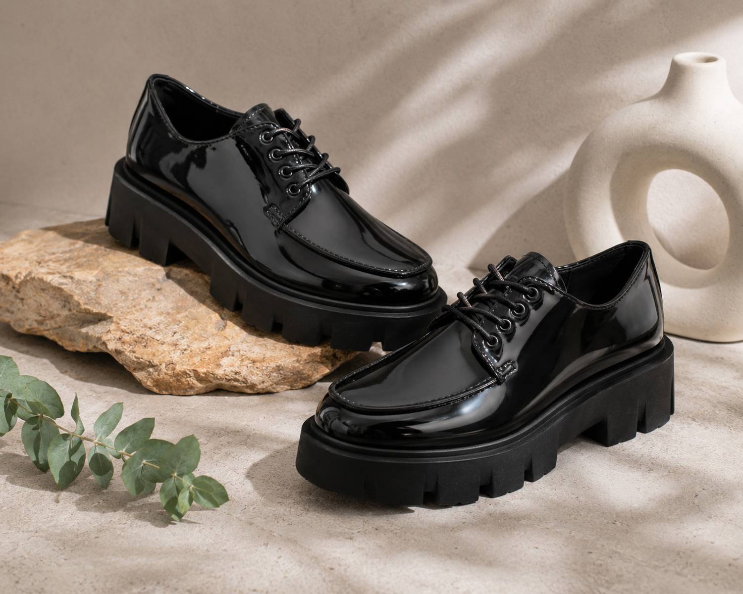 Rambo Patent Derby Shoes for Men, Black - Image 3