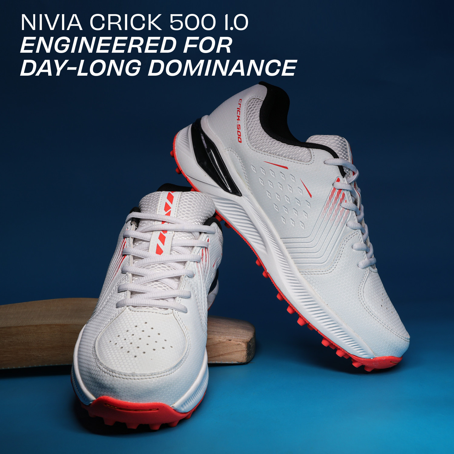 Image of NIVIA CRICK 500 1.0, Mesh & PVC Upper, Rubber Stud Sole, Duofoam Cushion Cricket Shoes For Men