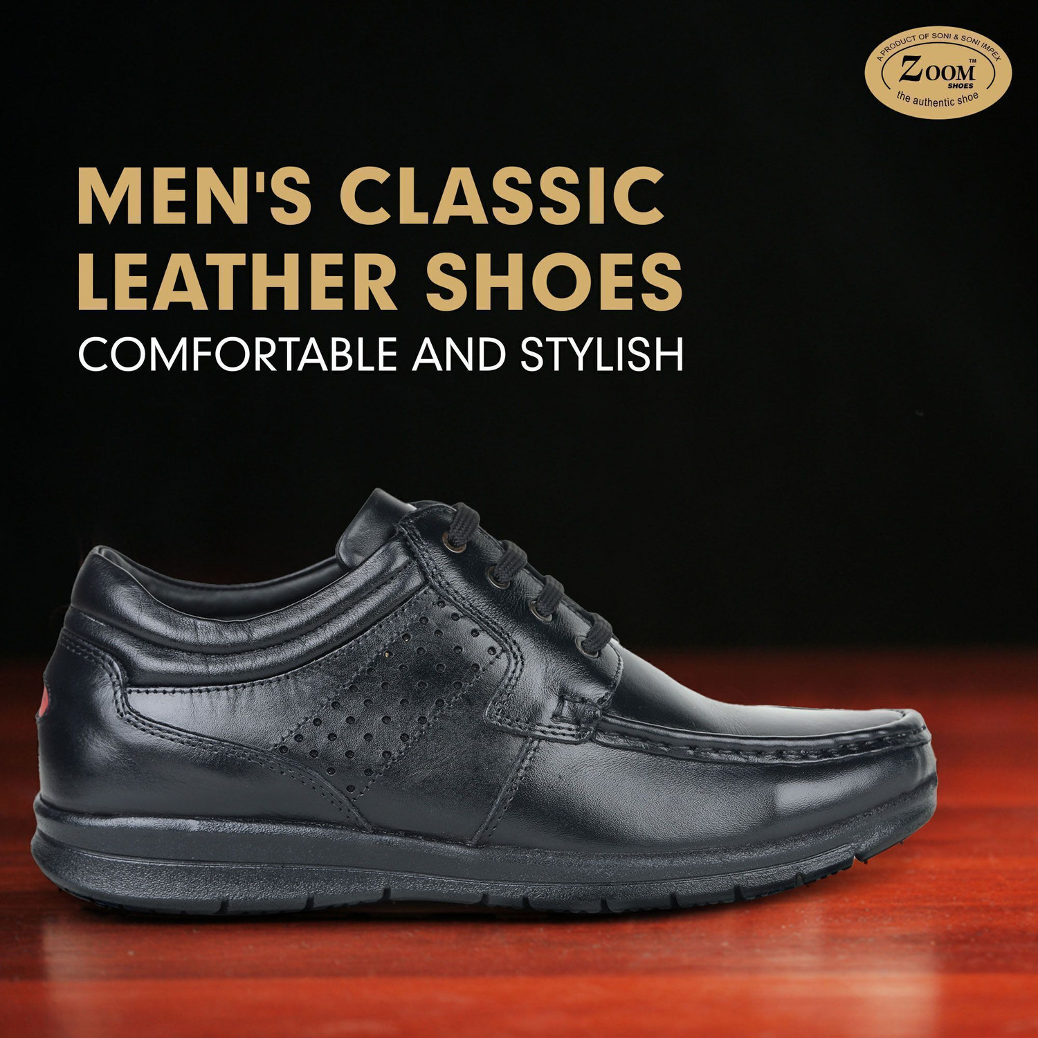 Image of Zoom Shoes Genuine Leather Lace-Up Stylish & Comfortable for All-Day Wear Corporate Casuals For Men