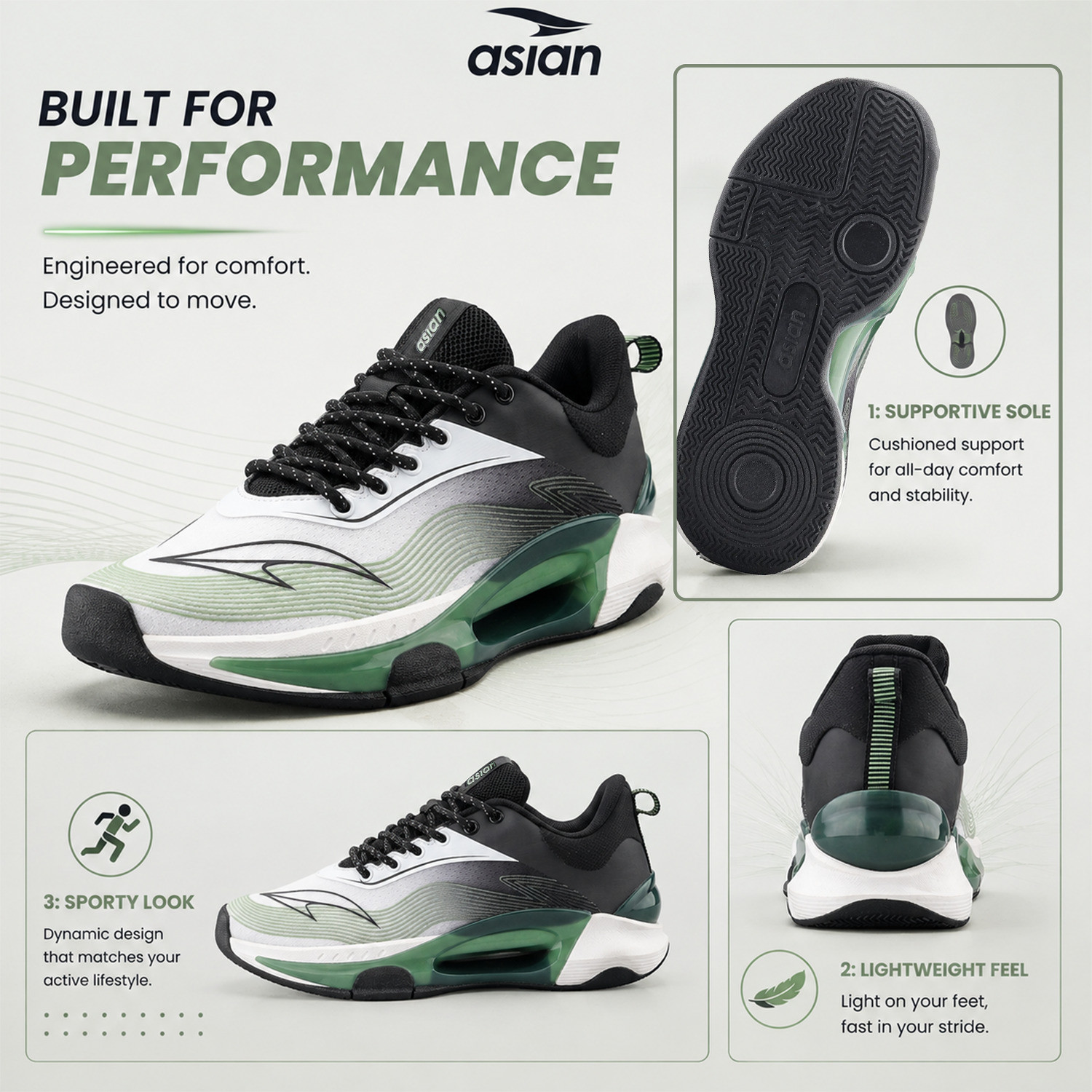 Image of asian Quantum-51 Men's Running Shoes with Memory Foam & Mesh Upper Running Shoes For Men