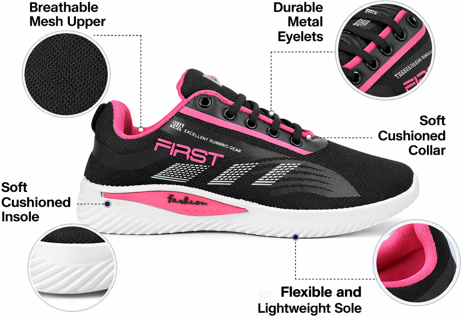 Image of World Wear Footwear Stylish Lightweight Sports Running Shoes for Women | Breathable Comfort Walking Shoes For Women (Black, 3)