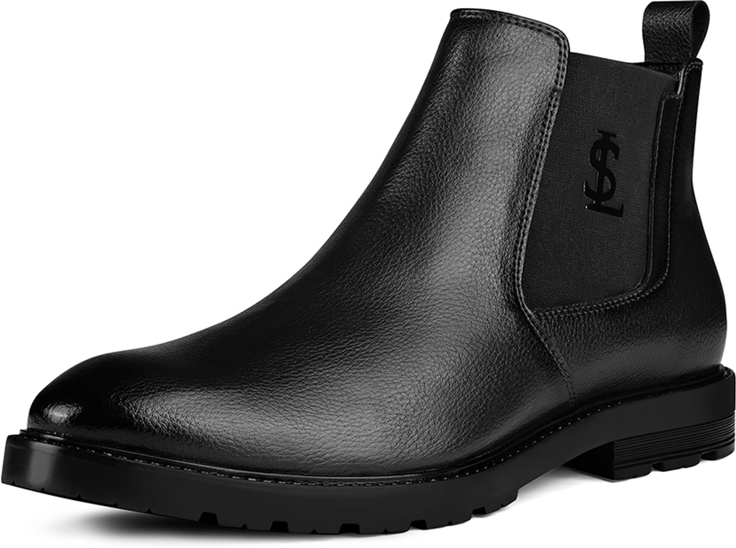 Image of LOUIS STITCH Men's Charcoal Black Mid-Top Slip-On, The Executive Chelsea Boots, LSBT-WBNDCHCL Boots For Men