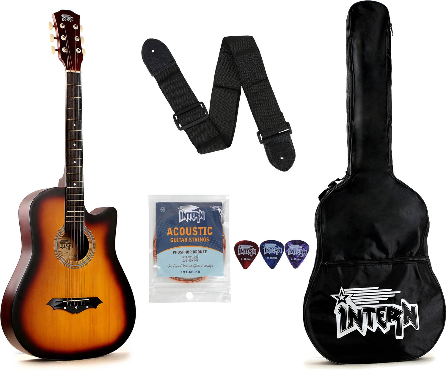 intern INT-38C-SB Acoustic Guitar Linden Wood Rosewood Right Hand