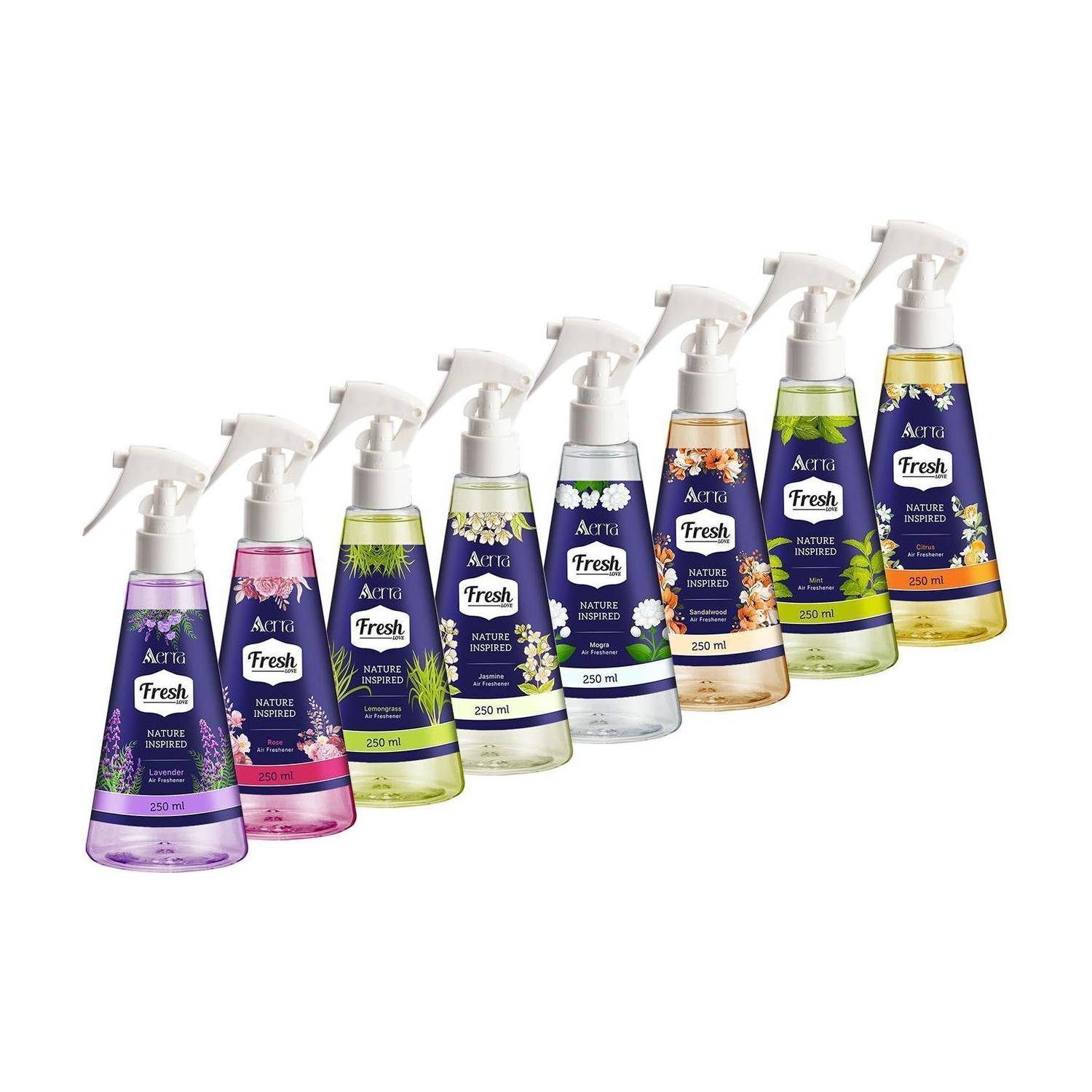 Aerra Lavender, Rose, Lemongrass, Jasmine, Mogra, Sandalwood, Mint, Orange Spray Air Freshener Spray Combo | Classic Indian & Floral Scents for Home, Car