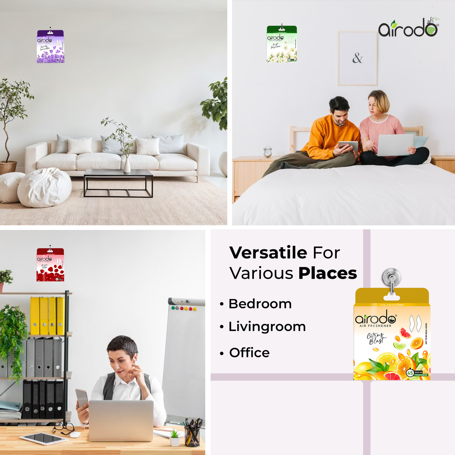 Image of AIRODO Magic Rose, Citrus Blosy, Just Jasmine, Lovely Lavender Blocks Air Freshener Blocks For Bathroom And Toilet |Lasts Up To 45 Days|24H Protection-50gm