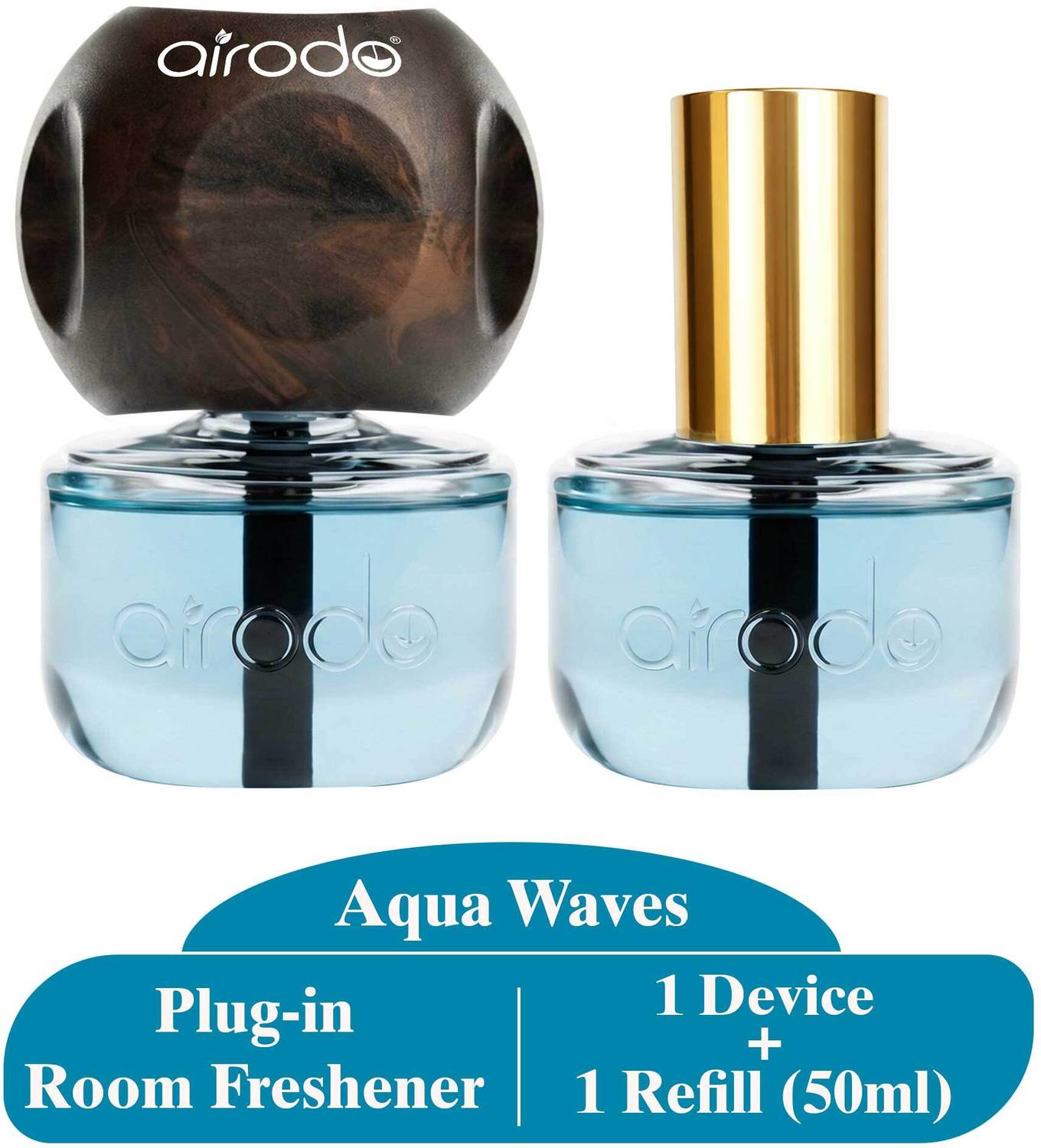 AIRODO Plug In Automatic Perfume Air Freshener, 1 Device + 1 Refill, Aqua Wave Refill Automatic Perfume Air Freshener,1 Device + 1 Refill (50ml)