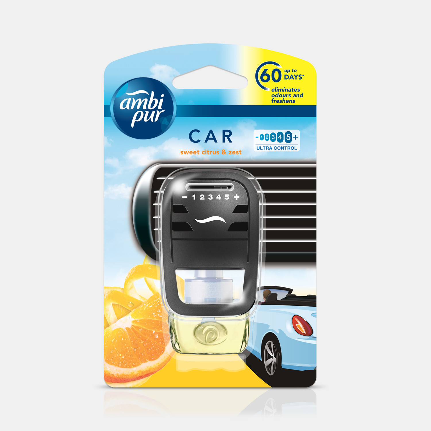 Image of Ambipur Sweet Citrus and Zest Car Freshener Starter Kit Car Freshener Diffuser Sweet Citrus and Zest Car Freshener Starter Kit (7.5 ml)