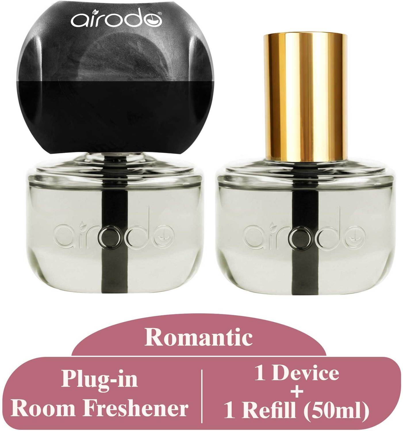 AIRODO Plug In Automatic Perfume Air Freshener, 1 Device + 1 Refill, Romantic Diffuser Set Automatic Perfume Air Freshener, 1 Device + 1 Refill (50ml), Romantic