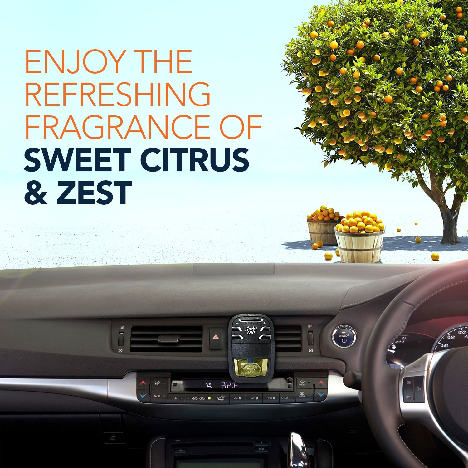 Image of Ambipur Sweet Citrus and Zest Car Freshener Starter Kit Car Freshener Diffuser Sweet Citrus and Zest Car Freshener Starter Kit (7.5 ml)