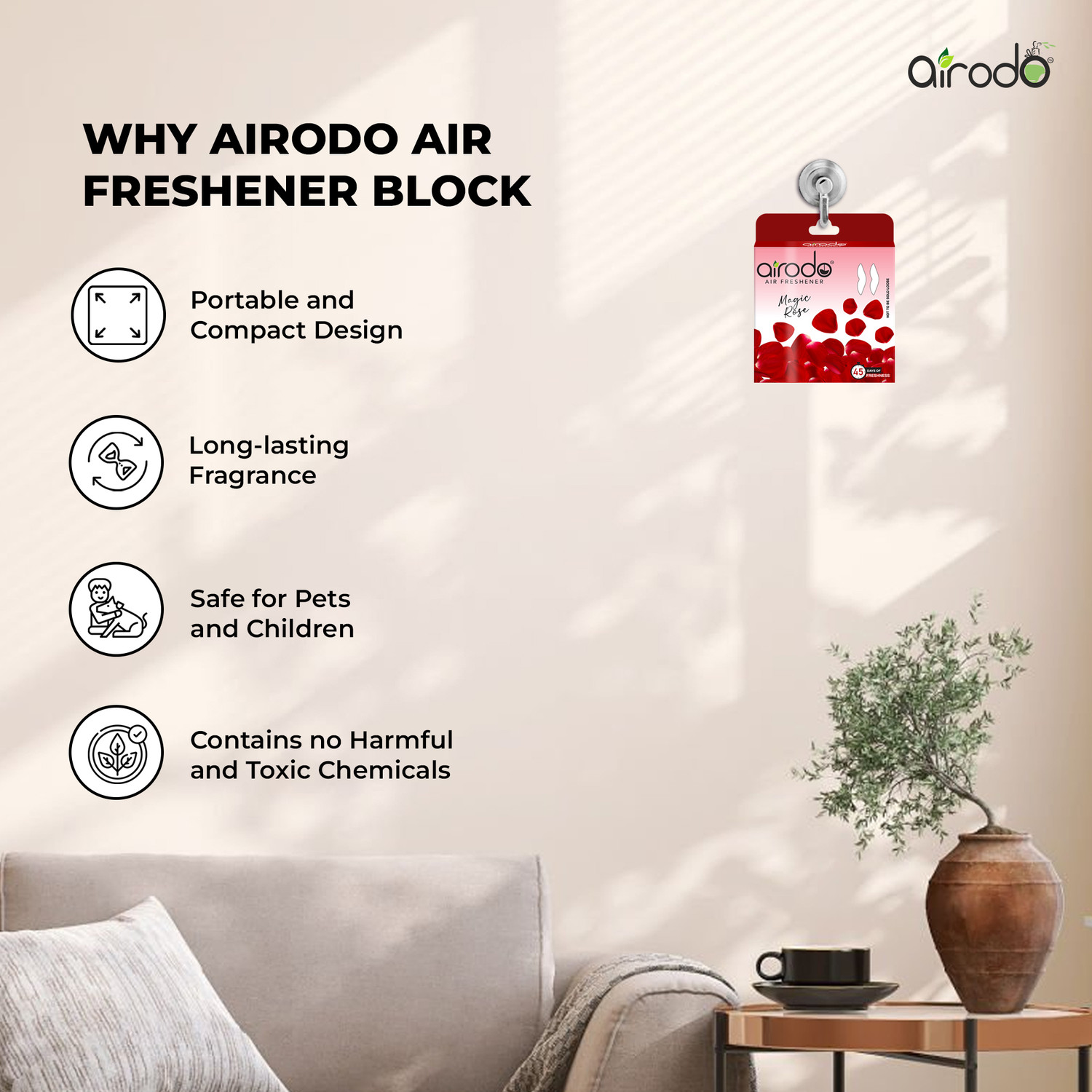 Image of AIRODO Magic Rose, Citrus Blosy, Just Jasmine, Lovely Lavender Blocks Air Freshener Blocks For Bathroom And Toilet |Lasts Up To 45 Days|24H Protection-50gm