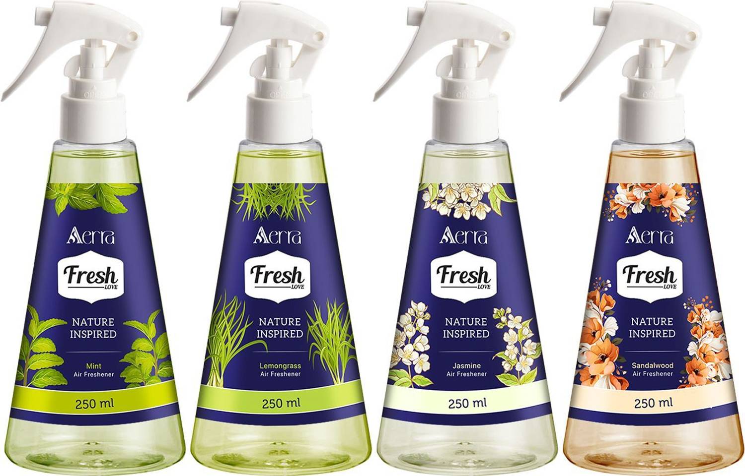 Aerra Mint, Lemongrass, Jasmine, Sandalwood Spray Air Freshener Spray Combo | Fresh & Traditional Scents