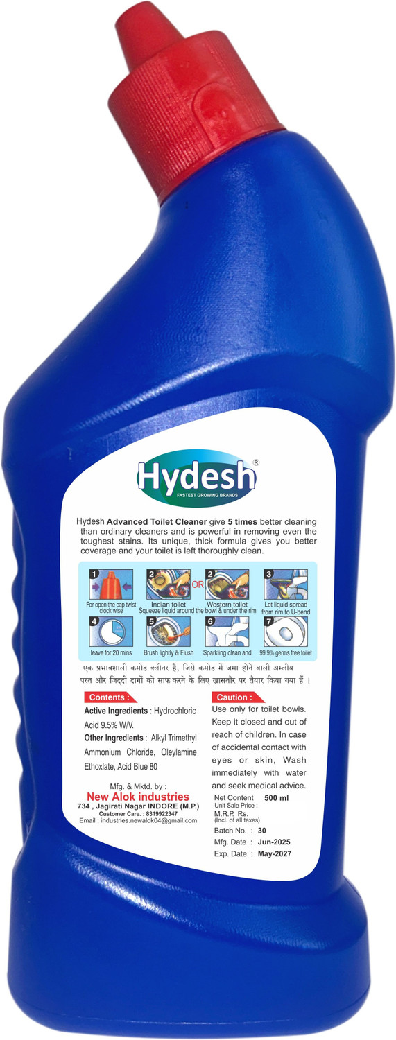 Image of hydesh Toilet Cleaner Removes Tough Stain, Kill All Germs (Pack Of 8, Each Pack 500ml) Liquid Toilet Cleaner
