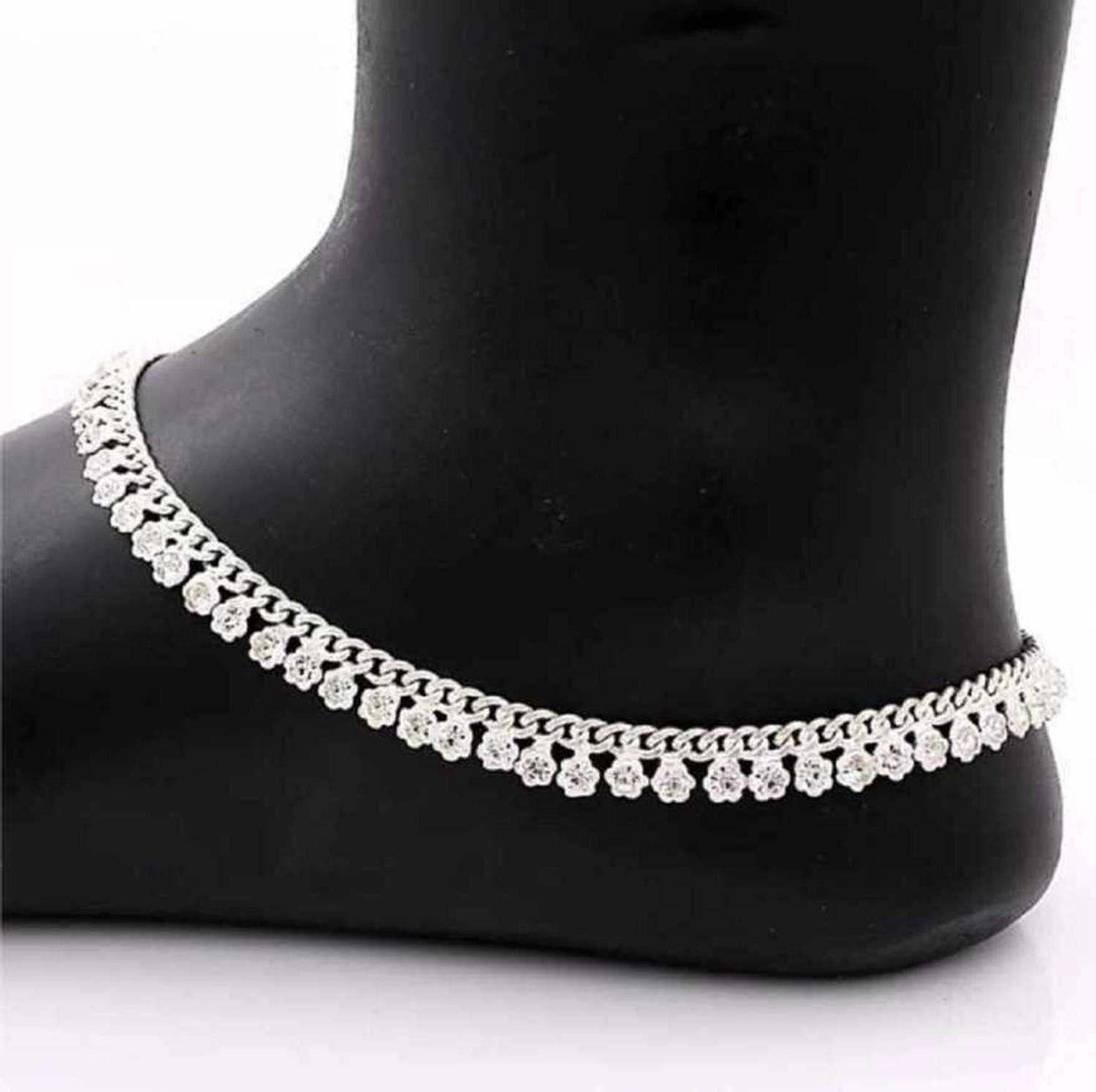 BhoriwalAndSons Foot Jewellery Silver Plated White Metal Payal Leg Stylish Chain (Pack of 2) Alloy Anklet