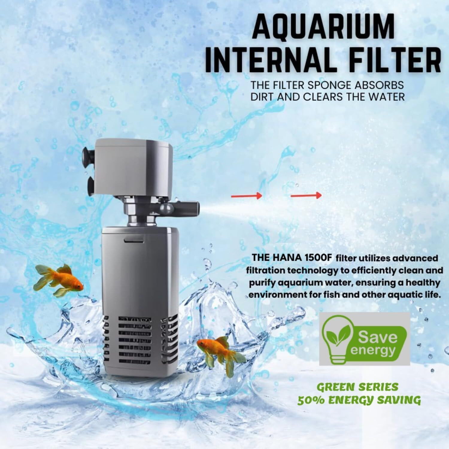Image of kickAt Aquarium PREMIUM Filter Pump 3 in 1 High Power Oxygen Filteration System 1000f Power Aquarium Filter
