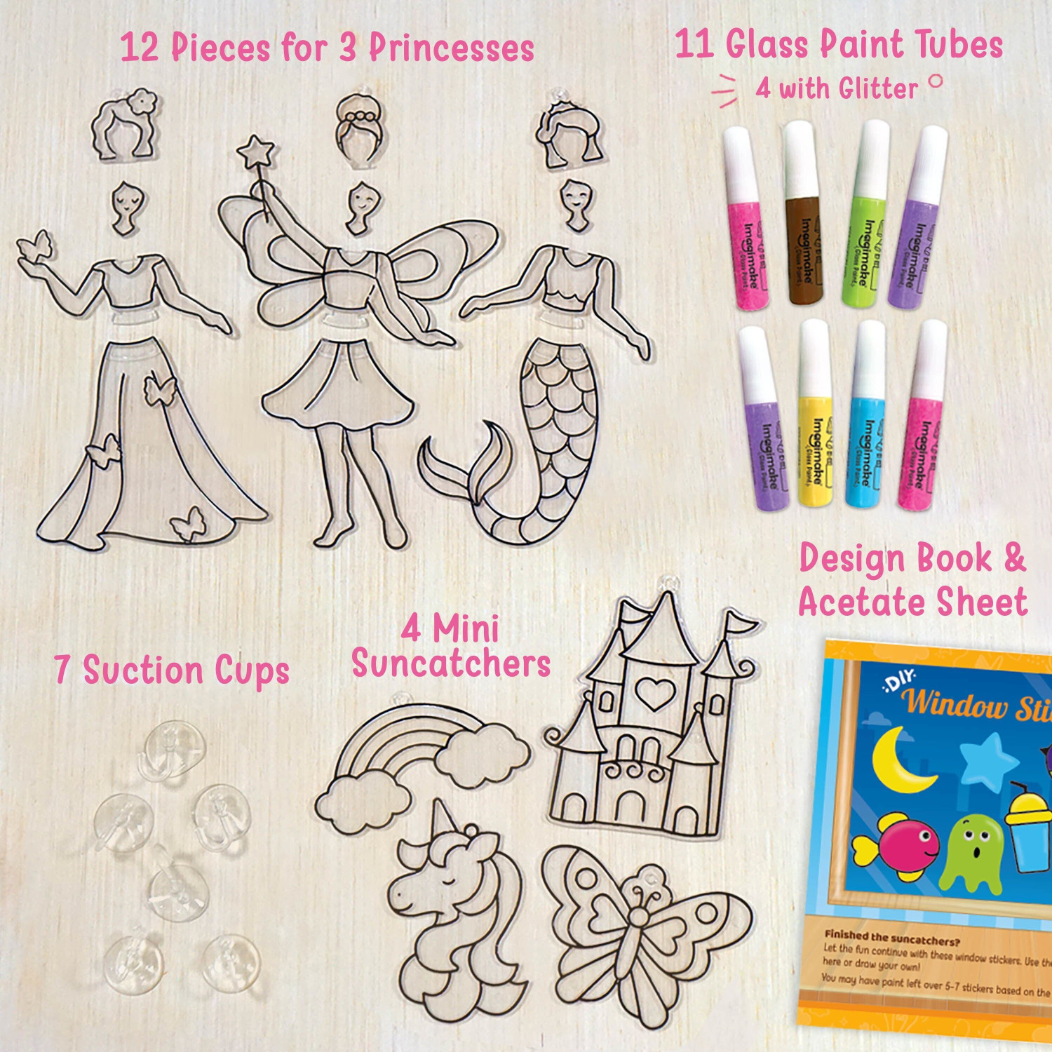 Image of Imagimake Window Art - Princess - Glass Painting Set - Craft Kit for Girls 5 Years & Above