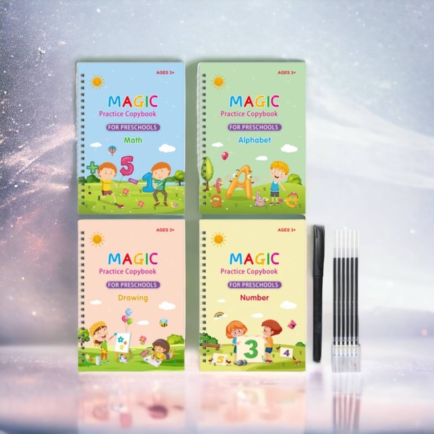 AirSoft 4Pcs/Set Reusable Kids Magic Drawing Writing Pen Control Training Book Gift X